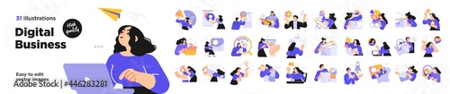 Business Concept illustrations. Mega set. Collection of scenes with men and women taking part in business activities. Vector illustration photo