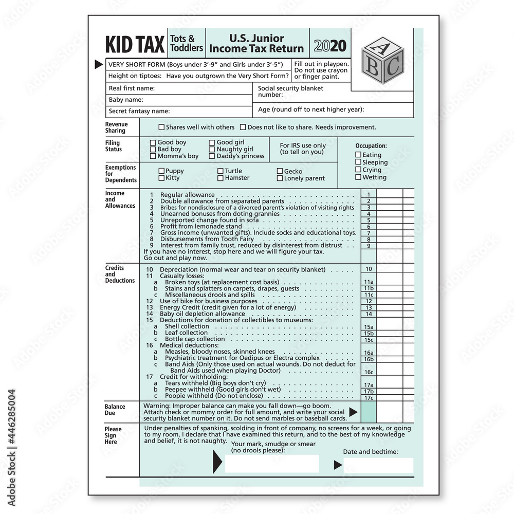 Fototapeta premium Tax Form for Kids