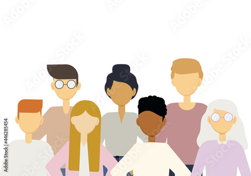 Illustration of a large number of people of different nationalities. Population of the earth