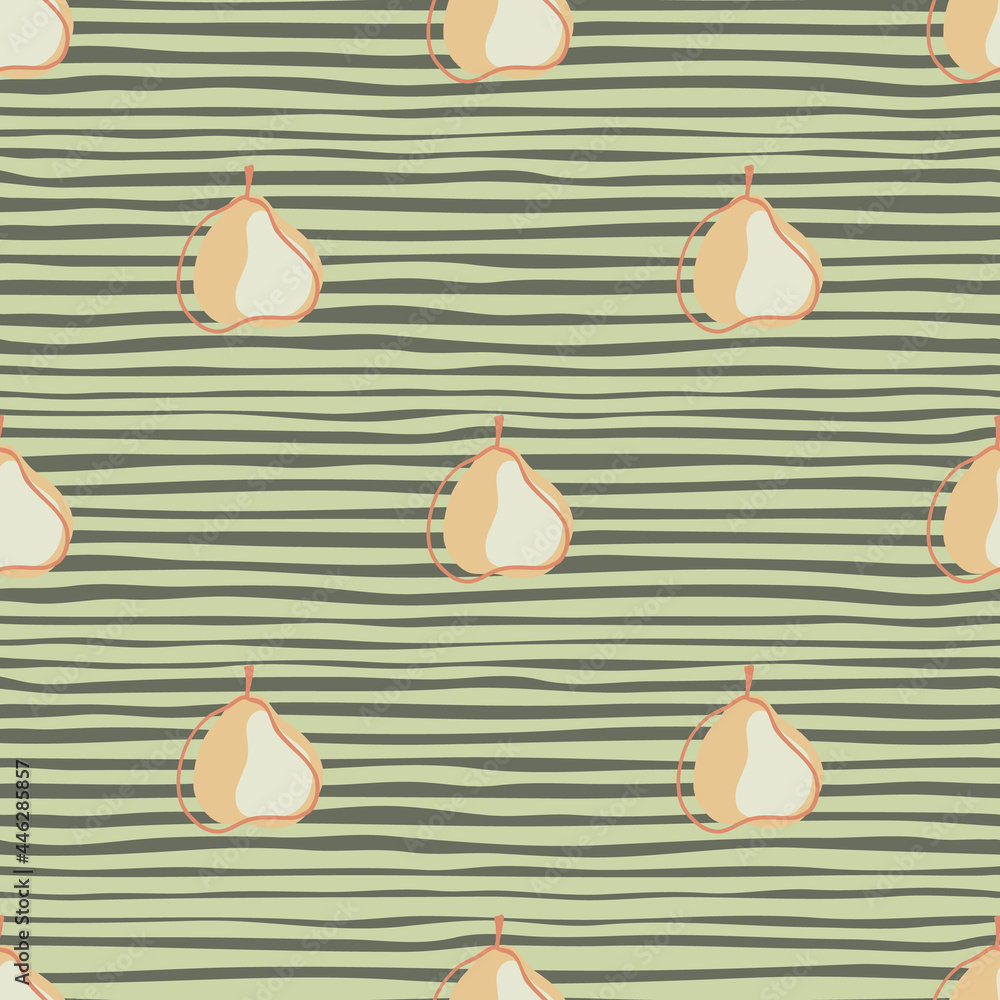 Decorative seamless pattern with pale tones contoured pear ornament. Striped background. Abstract style. Decorative seamless pattern with pale tones contoured pear ornament. Striped background. Abstract style.