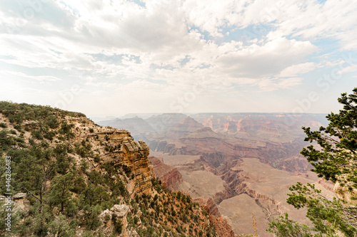The Grand Canyon, South Rim with haze in a film style and subtle colors 