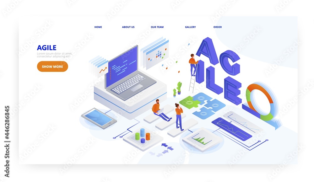 Agile software development, landing page design, website banner vector template. Agile software development, landing page design, website banner vector template.