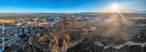 Drone image of the castle in the northern Spanish town of Monzon