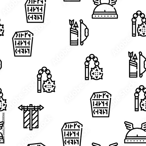 Viking Ancient Culture Vector Seamless Pattern Thin Line Illustration photo