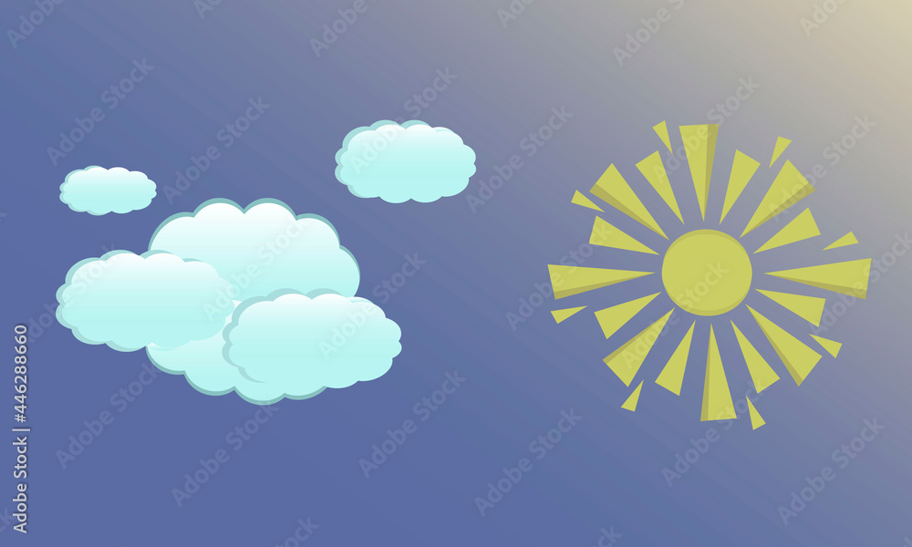 Flat vector illustration. Set with weather icons. Weather conditions for websites, applications, printing. Weather forecast, sunny, cloudy