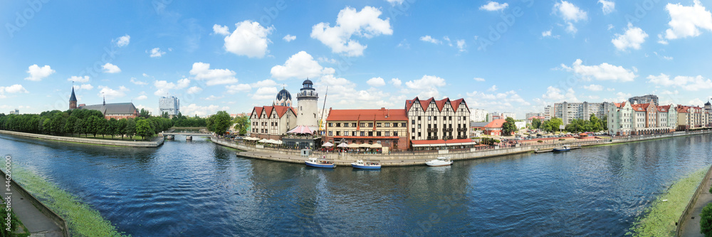 The Fishing Village in center of Kaliningrad. Russian destination. Panorama aerial view
