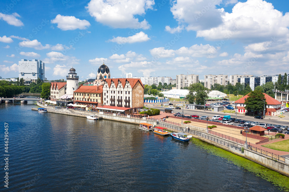 The Fishing Village in center of Kaliningrad. Russian destination Aerial view