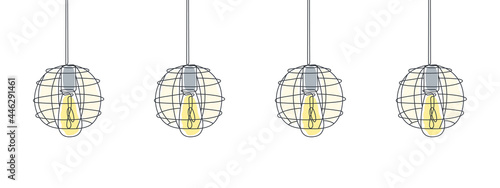 One line art. Loft lamps line art design. One line drawing of electric light bulbs and lamps. Vector illustration