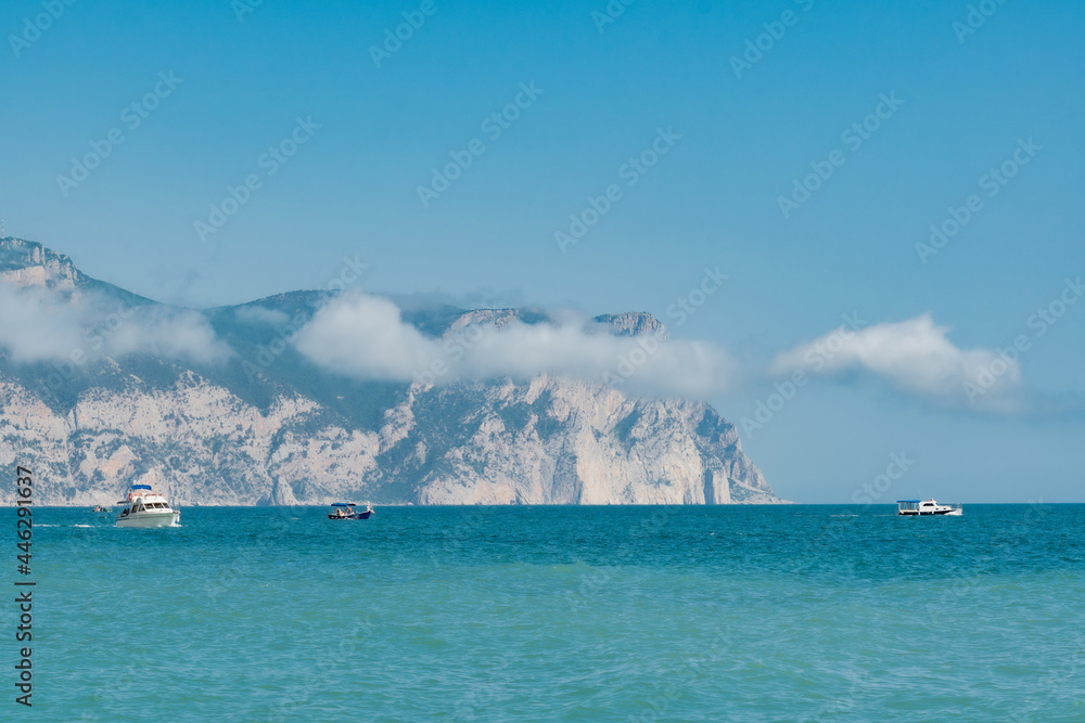 Rock in the sea bay. Sea bay rock view. Landscape of sea bay 