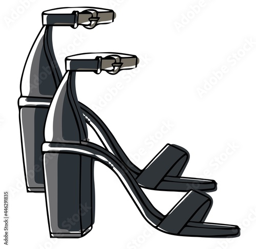 Leather sandals on heel with straps, footwear