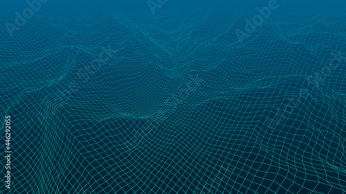 Digital landscape with mountains or clouds made of line grid