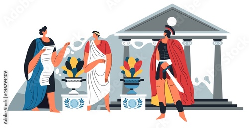 Greek or roman soldier and citizen in ancient city