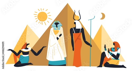 Egyptian pyramids  sun and ancient deities vector