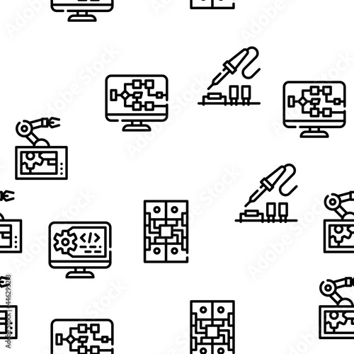 Automation Engineer Vector Seamless Pattern Thin Line Illustration