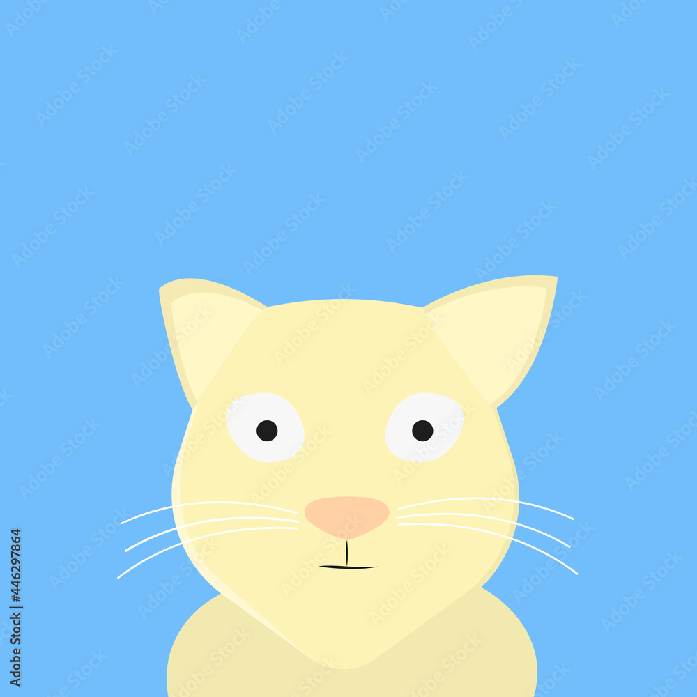 yellow cat face on light blue background