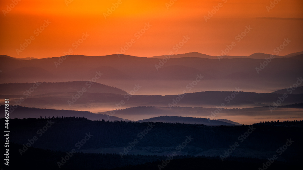Fototapeta premium The Skole Beskids seen from Mt. Starostyna. The Eastern Bieszczady. Ukraine.