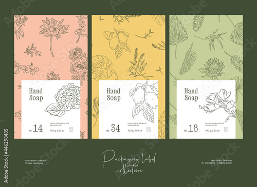 Hand drawn line art cosmetics vector label design template. Beauty illustration of elegant signs and badges for beauty, natural cosmetics, wellness, creative agency, fashion, wedding