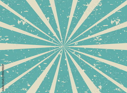 Sunlight retro faded grunge background. blue and turquoise color burst background.