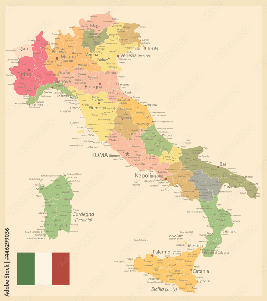 Fototapeta Mapa Włoch Stare kolory
