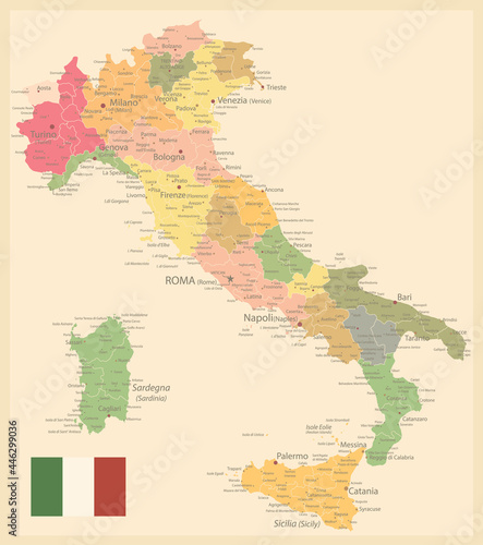 Fototapeta Naklejka Na Ścianę i Meble -  Italy Map Old Colors