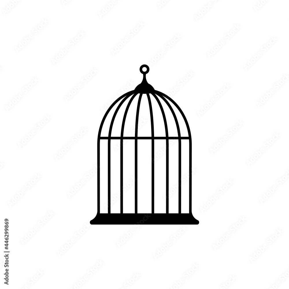 Locked bird cage icon. Trap, imprisonment, jail concept. Empty cage.