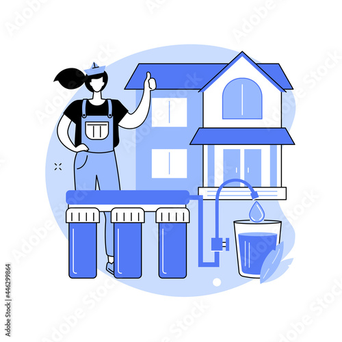 Water filtering system abstract concept vector illustration.