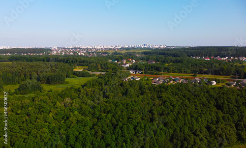 Aerial view of green summer landscape with fields