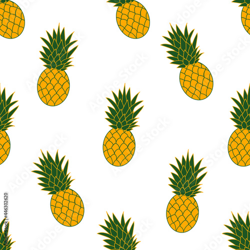 Pineapples tropical seamless pattern. Abstract pineapple fruits on a white background. Fruit design for packaging, fabric, menu, website. Vector illustration repeat pineapple.