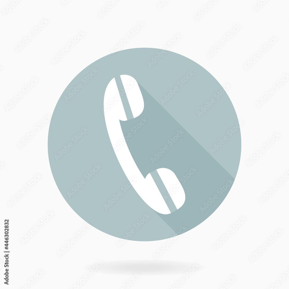 White vector telephone receiver in the light blue circle. Flat design with long shadow White vector telephone receiver in the light blue circle. Flat design with long shadow