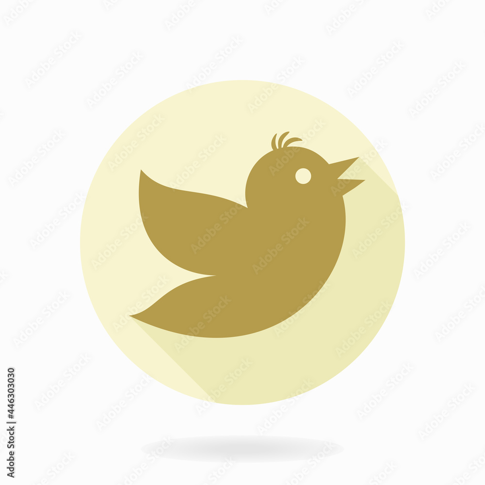 Golden vector icon with flying bird in the yellow circle. Flat design with long shadow Golden vector icon with flying bird in the yellow circle. Flat design with long shadow