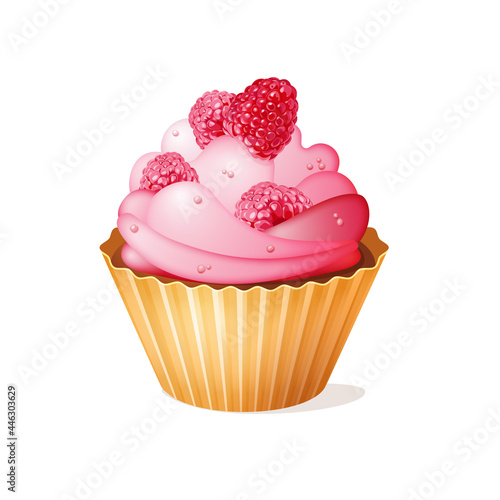Cute colorful cream cupcake with raspberry taste. vector dessert decoration clip art