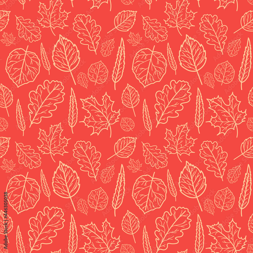 Autumn seamless pattern of leaves and lines