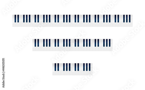 Set of piano keys with different numbers of octaves on white