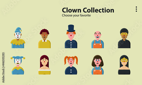 illustration background character design person vector cartoon icon avatar symbol wallpaper app lineart style commercial art logo campaign clown carnival circus atom bali funny hat mask party beauty