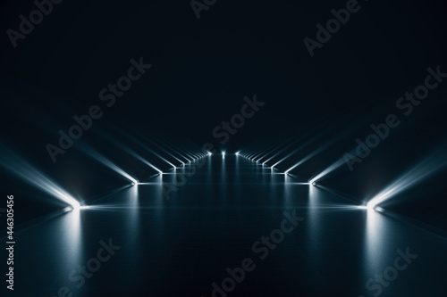 Elegant futuristic light and reflection with grid line background, 3d Rendering