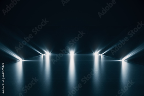 Elegant futuristic light and reflection with grid line background, 3d Rendering