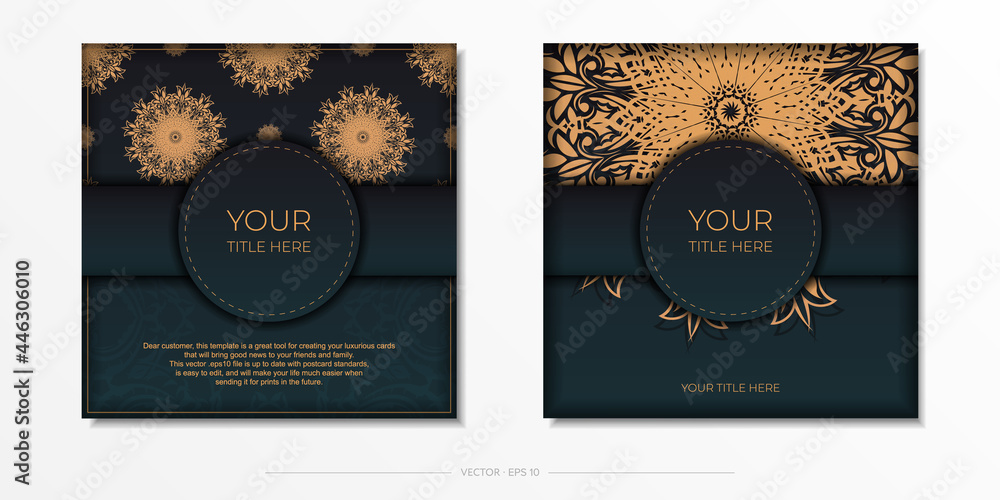 Fototapeta premium Dark green postcard template with white abstract mandala ornament. Elegant and classic elements are great for decorating. Vector illustration.