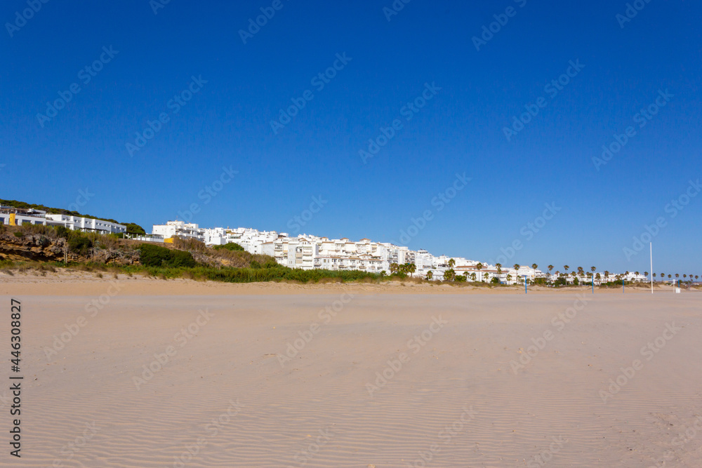 Coastal village with white houses. Mediterranean.