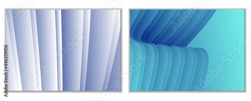Abstract gradient waves background and folds. A set of 2 templates. 3D illustration in gentle pastel colors. Vector