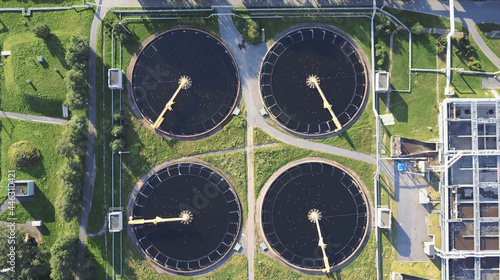 aerial view of sewage treatment plant in wroclaw city 