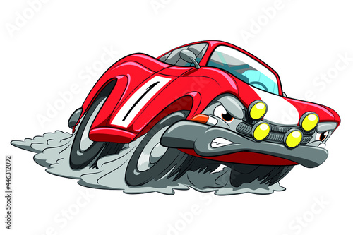 cartoon racing car running fast on the track. Isolate.