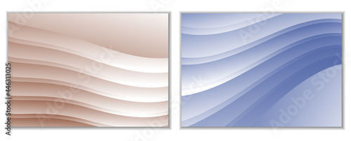 Abstract gradient waves background and folds. A set of 2 templates. 3D illustration in gentle pastel colors. Vector