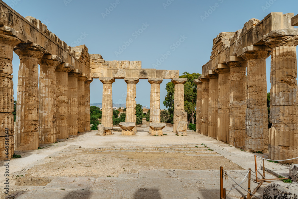 The Temple of Hera at Selinunte Archaeological Park,Sicily,Italy.Ruins of residential and commercial buildings in ancient Greek town of Selinus.Impressive cultural heritage.