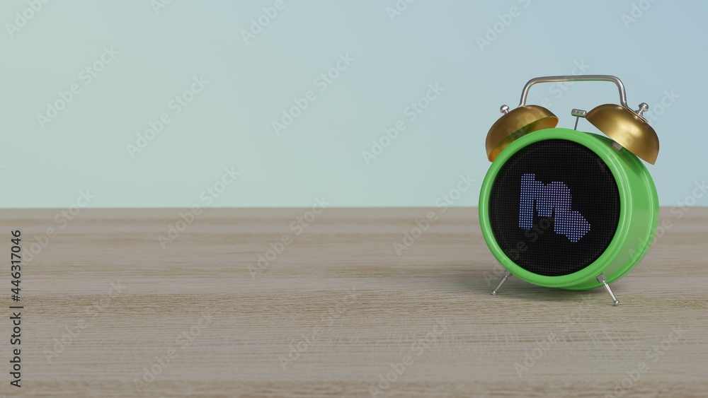 3d rendering of color alarm clock with symbol of Scorpio zodiac on display on table