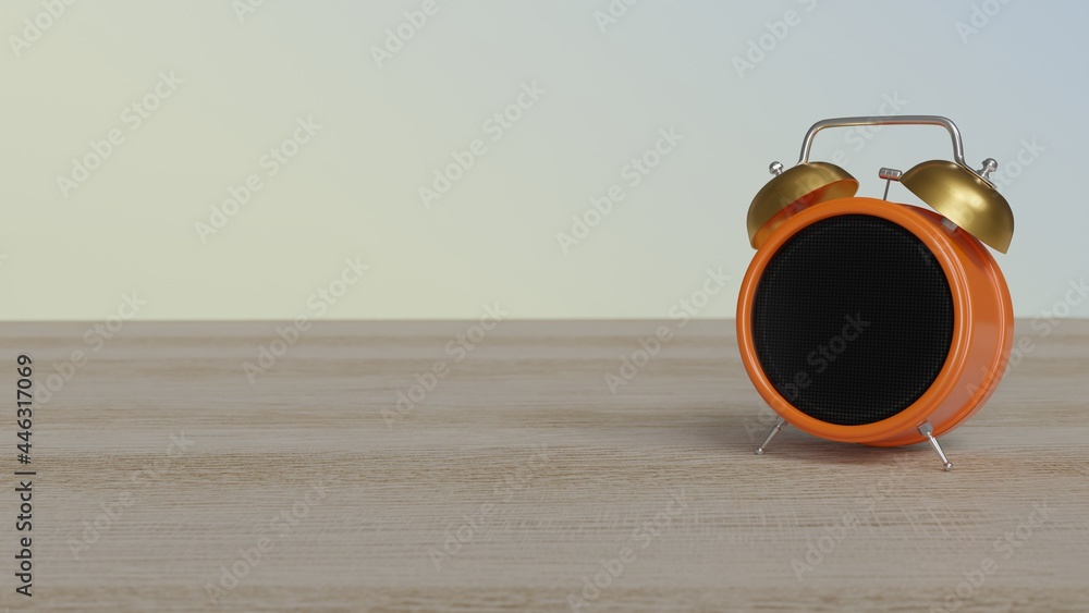 3d rendering of color alarm clock with symbol of seal on display on table 3d rendering of color alarm clock with symbol of seal on display on table
