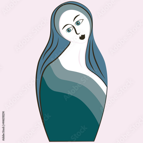 Illustration on a square background - stylized wooden dolls with a female face, matryoshka - graphics. Toy, woman, tradition. Design elements - Wallpapers, textiles, packaging, background for websites