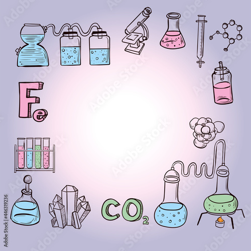 Hand drawn chemistry science background. Vector illustration.