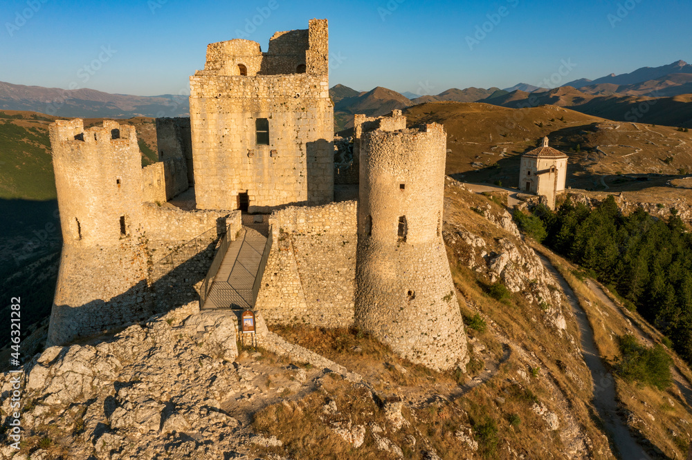 Aerial view of the castle of Rocca Calascio in Abruzzo. a landscape in the province of L'Aquila.