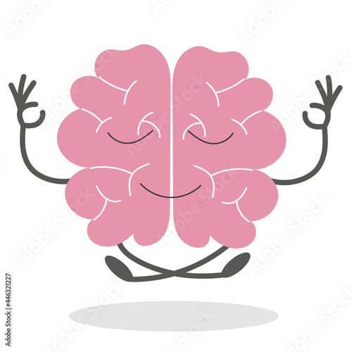 Cute human brain in yoga pose, funny character. Flat vector illustration isolated on a white background