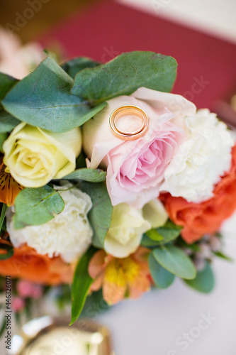 beautiful wedding details  rings  bouquet